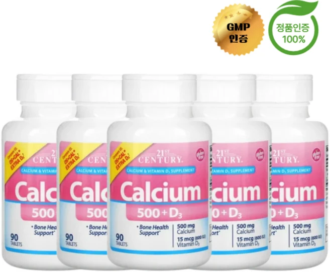 3+2 21세기 센트리 칼슘 500mg + 비타민D3 15mcg 600IU 90정, 5개 - 쿠팡