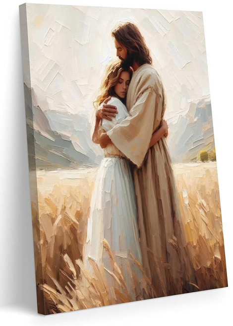 FWAHREN 기독교 예수 캔버스 벽 아트 하나님의 손길 종교 회화 삽화 액자 성경 그림 포스터 장식 교회 기도실 홈 오피스 거실용 랩 30.5x40.6cm(12x16인치), 휘트필드 허그