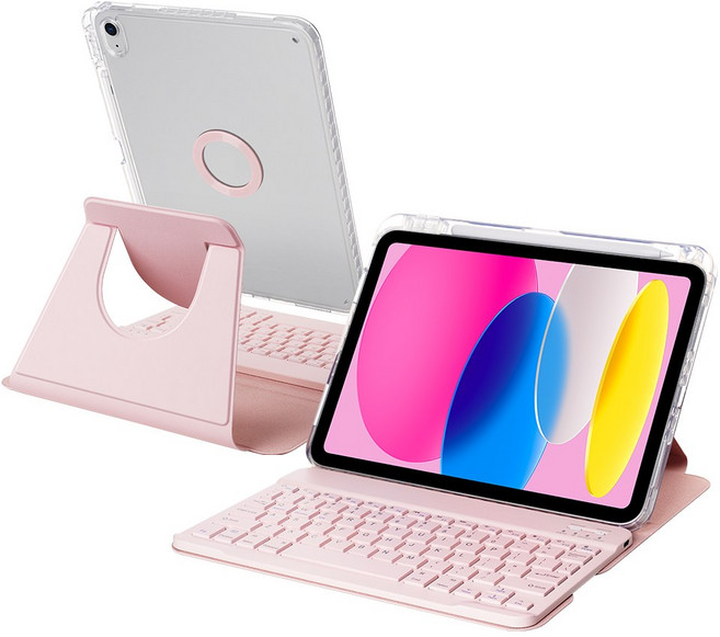 DUNNO 360도 회전 자기 흡착 탈착식 블루투스 아이패드 키보드 케이스, 1개, 핑크
