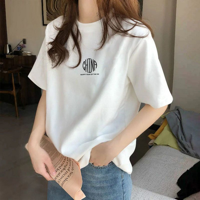 圓領短袖上衣，休閒顯瘦T恤，夏季女裝