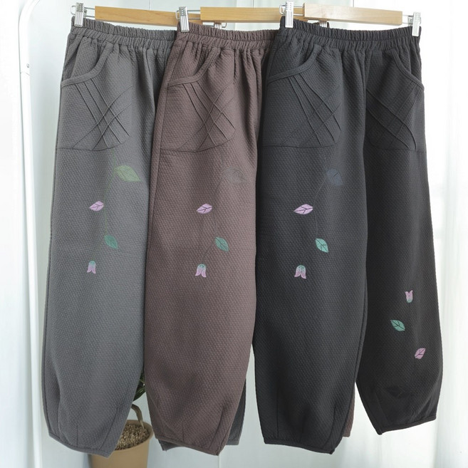 [오는정패션] 봄 가을 엄마 할머니바지 면 고무줄 알라딘 항아리바지 생활한복 꽃무늬자수 몸빼 밴딩 빅사이즈 70대80대 옷