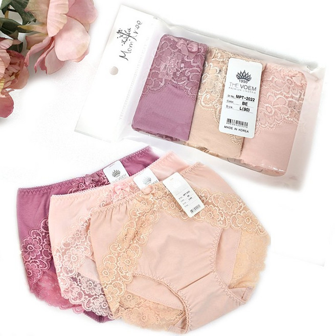 3P 마담 면스판 노라인 레이스 면팬티