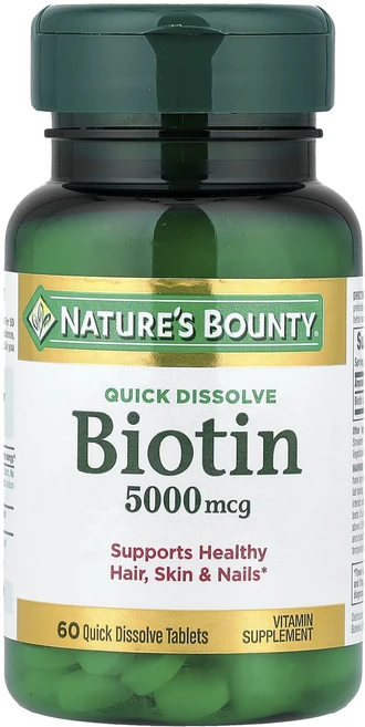 행복하고 건강하게 Nature's Bounty 비오틴 딸기 맛 5000mcg 빠르게 용해되는 정제 60정 백년회로하세요, 1개 - 쿠팡