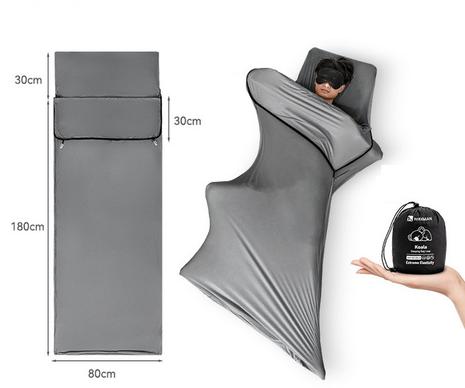 호텔리어 침낭 속담 초경량 휴대용 봉투형 스판 슬리핑담 야외 캠핑 속담 탈부착 가능 여행용, 1개, 그레이