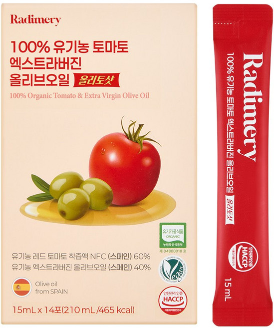 라디메리 100% 유기농 토마토 엑스트라버진 올리브오일 올리토샷 14포, 1개, 210ml