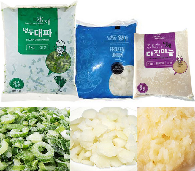 냉동야채3종 대파슬라이스 양파다이스 다진마늘 세트(각1kg), 1세트, 3KG