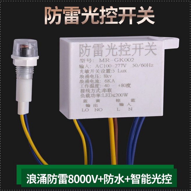 光控開關 防水防雷 智能感應開關, 1個, 防水防雷光控開關-8000V