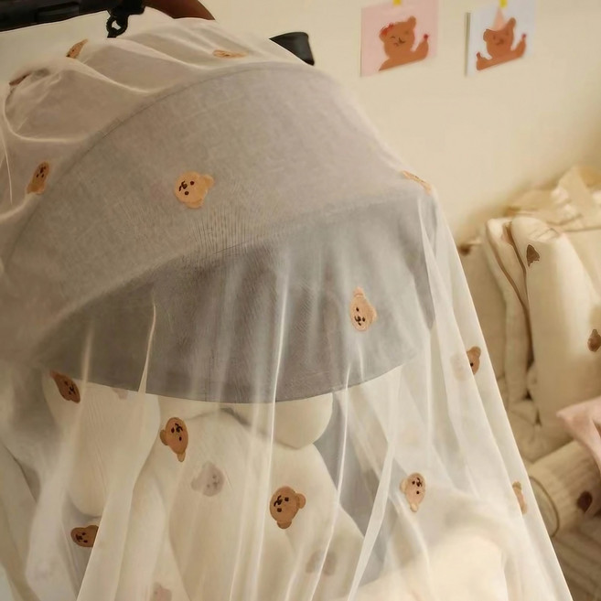 밸류마인드 유모차 모기장 휴대용 풀커버 방충망, 1개, 곰돌이