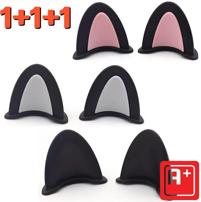 알탱고 [1+1+1]귀여운 동물 /고양이 귀/ 헬멧 부착형 레포츠용 선물용 3색 혼합, 구성품2(블랙/핑크1셋+블랙/그레이1셋+블랙1셋) - 쿠팡