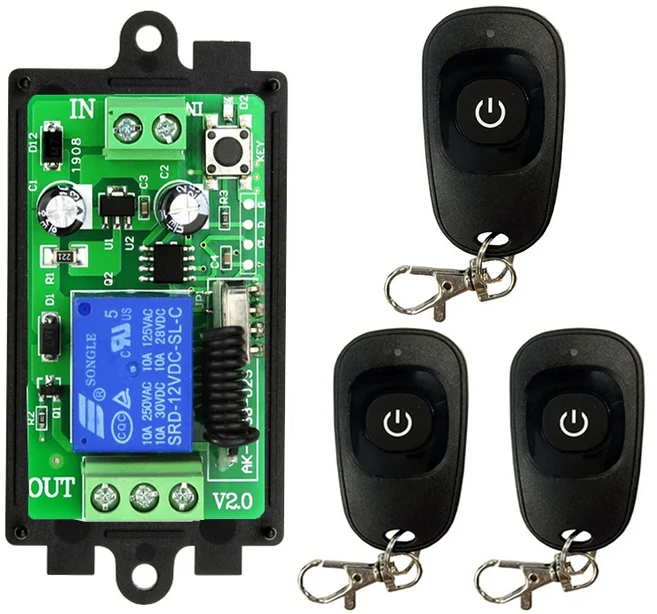 스마트 다중 DC 12V 24V 10A 315/433 MHz 1CH 1 채널 무선 릴레이 RF 원격 제어 스위치 수신기 + 송신기, 02 315MHZ, 03 금, 01 24V