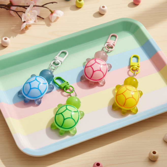 아크레픽 거북이 키링 선물 귀여운 열쇠고리 미니 키홀더, 1세트, 4색