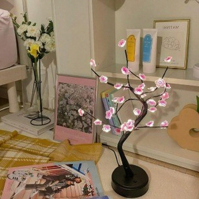 무드등 벚꽃 나무 은은한 사계절 감성 조명 침실, 은나무__푸른빛_전구_