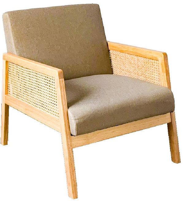 JUSTBUY 斯圖爾藤織 實木日式休閒椅 孝親單人沙發, 亞麻咖, 1個