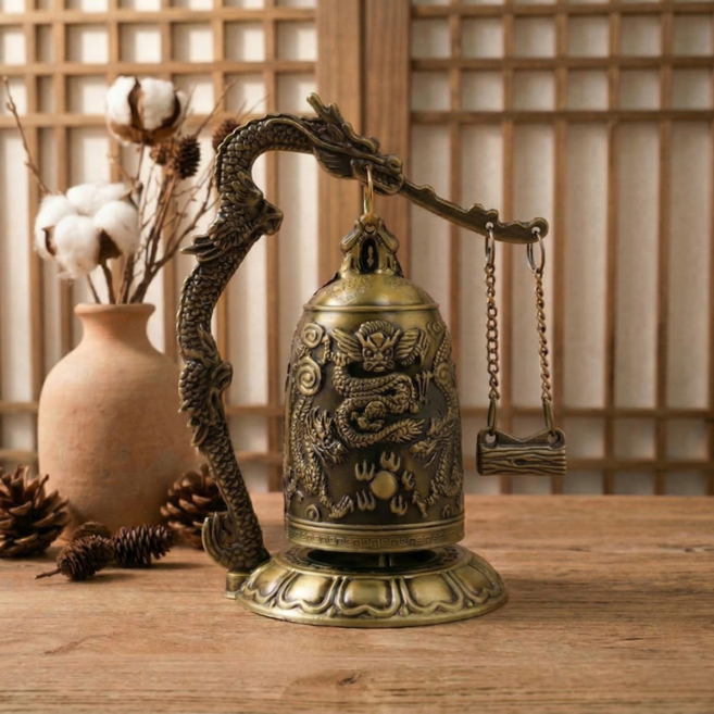 앤틱감성 재물운 황동 용무늬 탁상용 장식종, 황동색