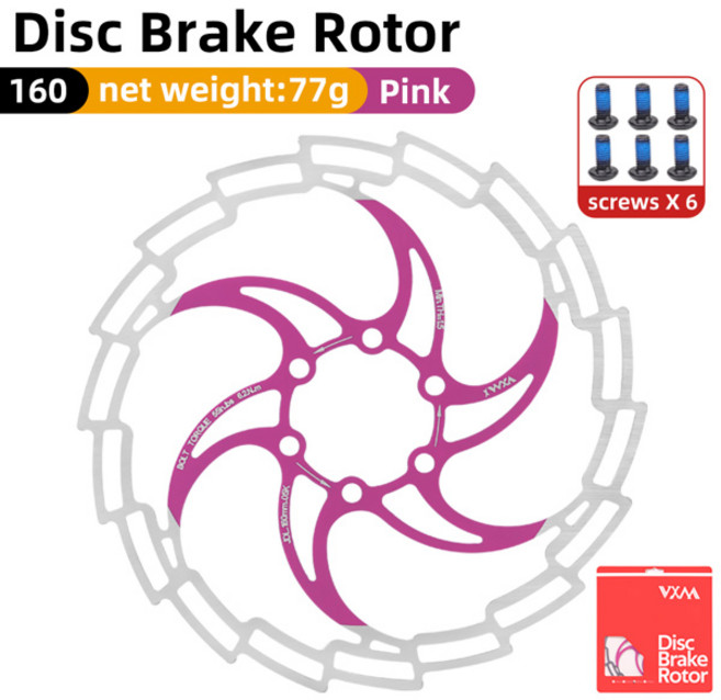VXM 스테인레스 스틸 유압 6 볼트 접이식 자전거 브레이크 디스크 패드 160mm 180mm 효율적인 냉각 디스크 CNC MTB 자전거 액세서리, 01 Purple