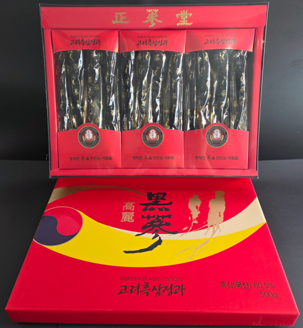 국산 고려흑삼정과 500g 4지 x 3 12지+ 보자기(금색) + 쇼핑백, 1세트