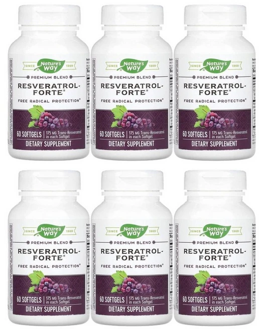 네이처스웨이 프리미엄 블렌드 레스베라트롤 포르테 175mg 소프트젤 60정, 6개 - 쿠팡