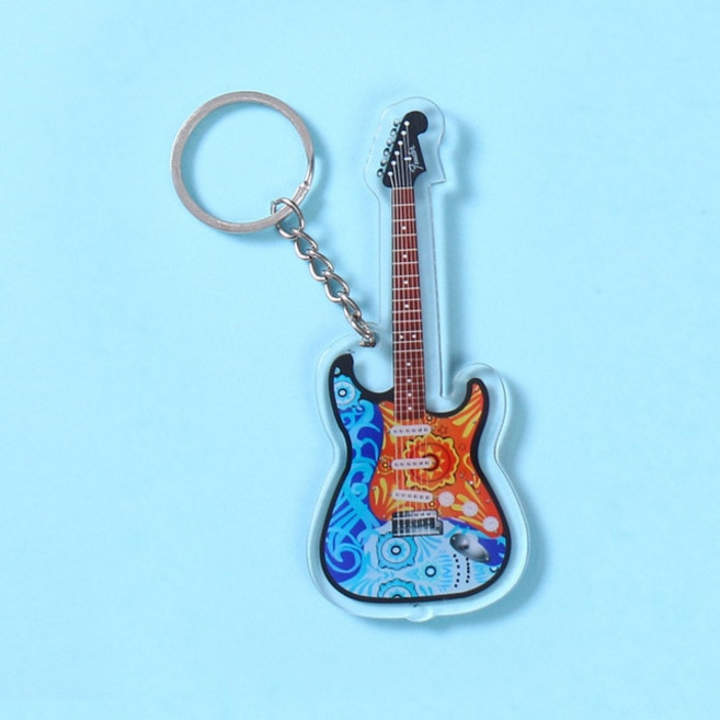 아프리카 드럼 피아노 바이올린 색소폰 클라리넷 키 체인 트렌디 한 악기 펜던트 일렉트릭 기타 패턴 투명 양면 인쇄 일렉트릭베이스 어쿠스틱 열쇠 고리 경품 선물 기념품 제품 상점 및, [24] Guitar 16, 1개