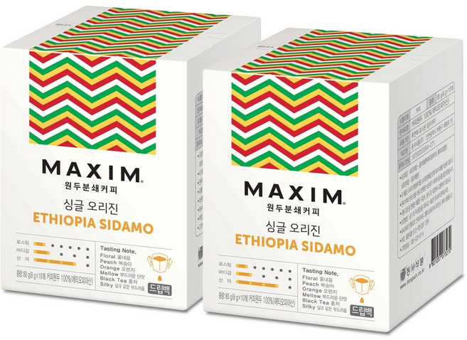 맥심 드립백 싱글오리진 에티오피아 시다모 10T x 2개, 160g, 1개, 1개입