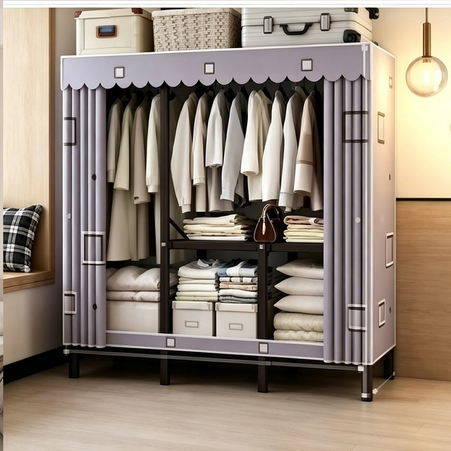 創意空間 摺疊衣櫃 全鋼架防塵衣櫥 免安裝設計, 長80cm-創意空間+含佈套+送掛衣鈎