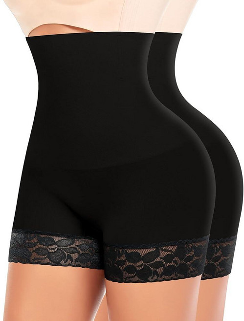 Werena Shapewear Shorts for Women Tummy Control High Waisted Body Shaper Seamless Shaping Slip Sho, Black-2pack