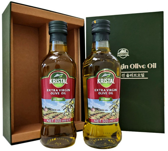 냉압착 햇올리브 크리스탈 엑스트라버진 올리브오일 선물세트 500ml+500ml, 2개, 500ml