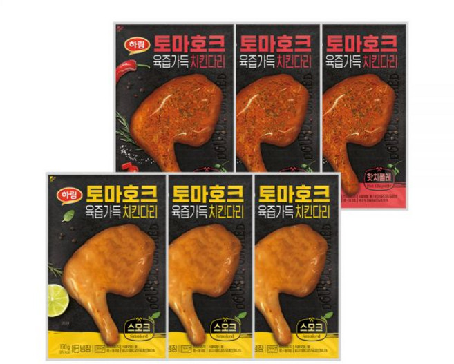 하림 토마호크 치킨다리 세트 170g 6팩, 스모크 3개 + 핫치폴레 3개