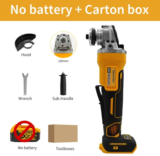 125MM 9000RPM 브러시리스 앵글 그라인더 무선 절단기 임팩트 폴리셔 머신 디월트 20V 배터리용, [01] 100MM