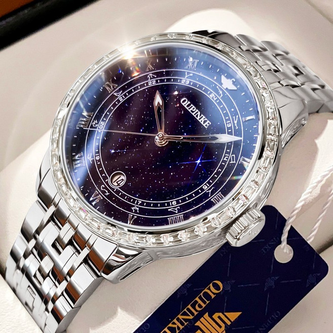 OUPINKE 남성 명품 시계 럭셔리 기계 캐주얼 패션큐빅로마 숫자