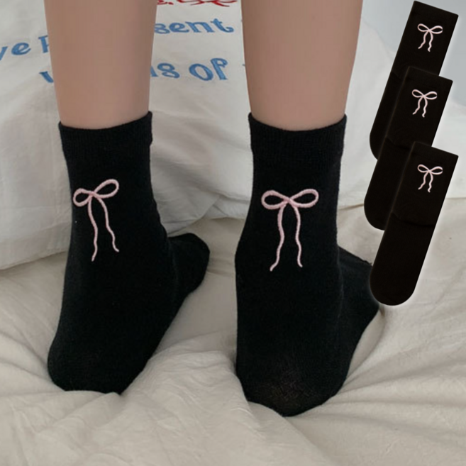 메라빌리아 뒷 모습이 예쁜 양말 리본 자수 셋트