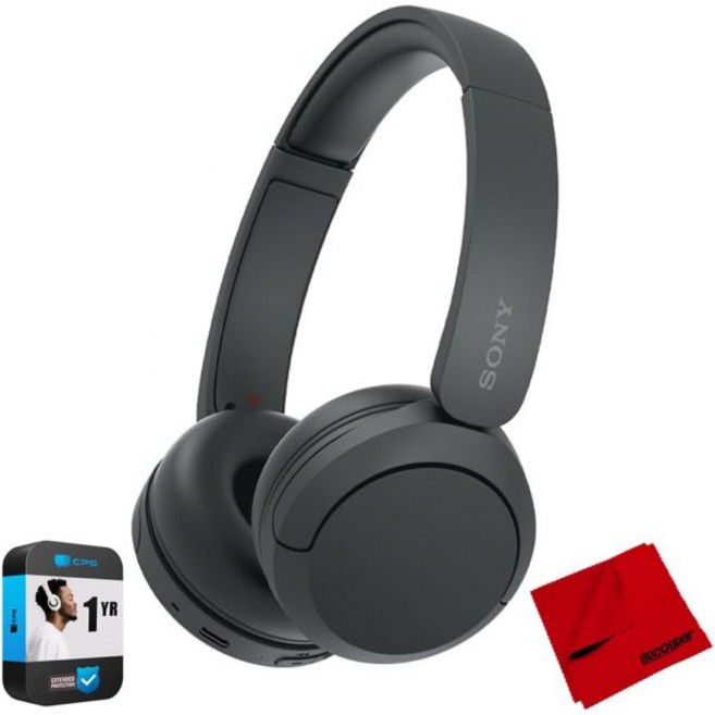 Sony 헤드폰 이어폰 헤드셋 무선 마이크가 있는 소니 WH-CH520 데코 포토 극세사 클리닝 천이 포함된 블랙 번들 1년 CPS 강화 보호 팩
