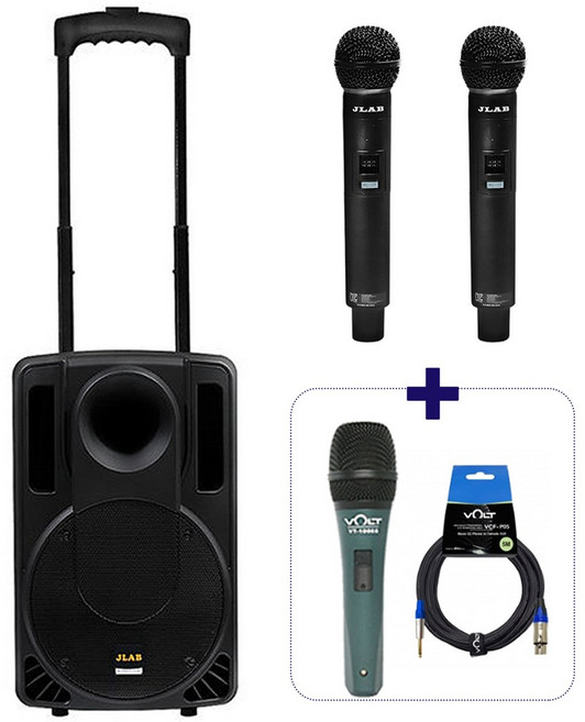 JLAB 블루투스 이동식 앰프 스피커 충전식 행사용 MK-130Q 무선 핸드마이크 2개 [유선마이크+케이블]