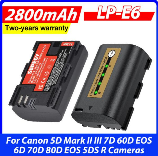 2800mAh 내장형 USB LP-E6 LP E6 배터리 (캐논 5D Mark II 7D 60D EOS R 카메라용), 1개, 04 4 Battery