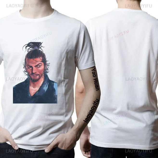 애니메이션 무사시 미야모토 배가본드 만화 티셔츠 라운드 칼라 타케주 신멘 의류, 1개, 8. YBB-white / D. S