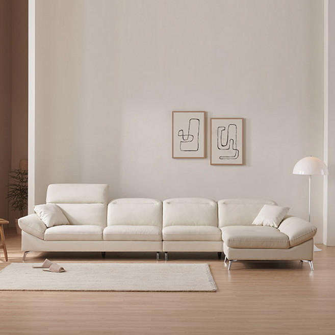 삼익가구 에든 헤드틸팅 천연면피 소가죽 4인 6인 소파, 아이보리, 6인용 소파 (카우치 스툴포함)