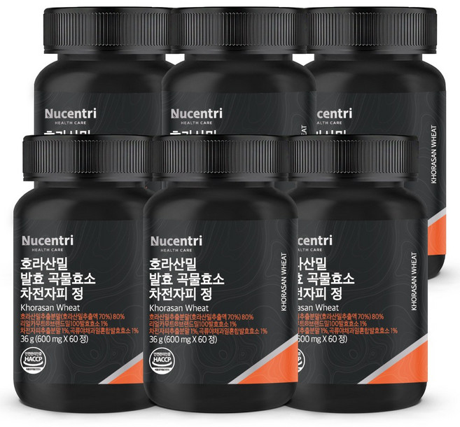 뉴센트리 카무트 효소 호라산밀 발효 곡물 복합효소 리얼 카무트 100 차전자피 정, 60정, 6개