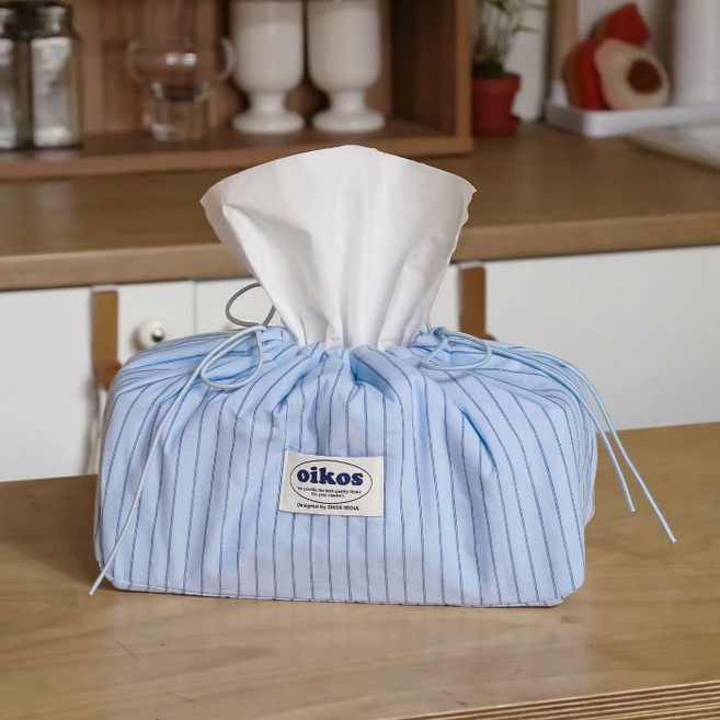 오이코스 스트라이프 티슈커버 파우치겸용 면100% 누빔 국산제작, 블루, 1개