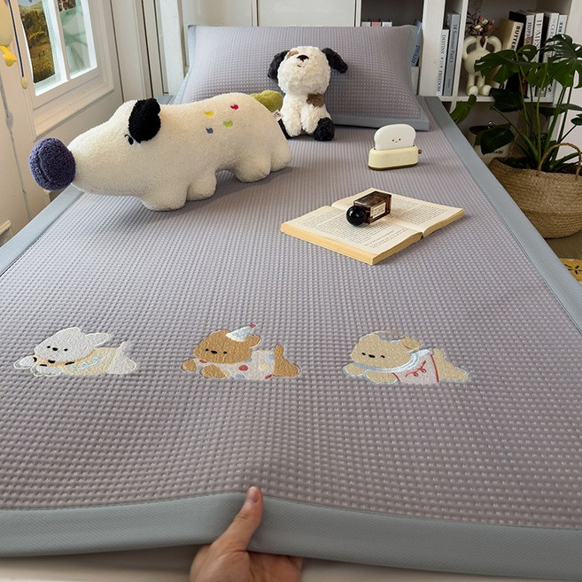 A급 냉감 100% 폴리에스터 아이스빈 쿨매트 3종 세트 아이스 실크 매트 침대 커버형 에어컨용 소프트 매트, 80*200cm 싱글 냉감 매트, 질주하는 강아지-연기