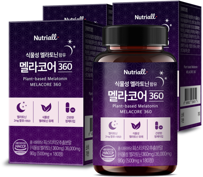 뉴트리올 식물성 멜라토닌 함유 멜라코어 360 90g, 3개, 180정
