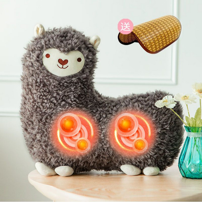 알파카모양 쿠션마사지기 온찜질 생리통증 허리 다리 종아리 목안마기 인형 여자친구 선물, 블랙 양방향 찜질 + 온찜질 (플러그인)