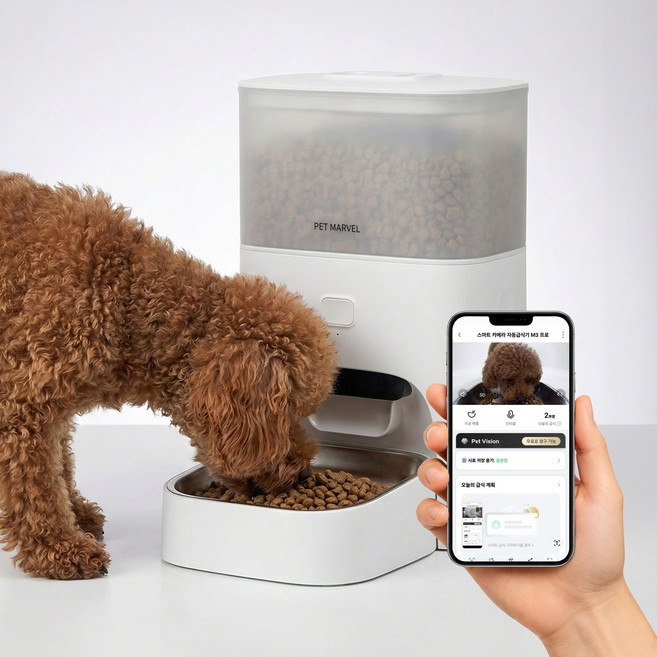 펫마블 카메라 자동급식기 M3 Pro 초광각 FHD AI인식 스마트캠 강아지 고양이 급식기 4.4L, 1개, 화이트