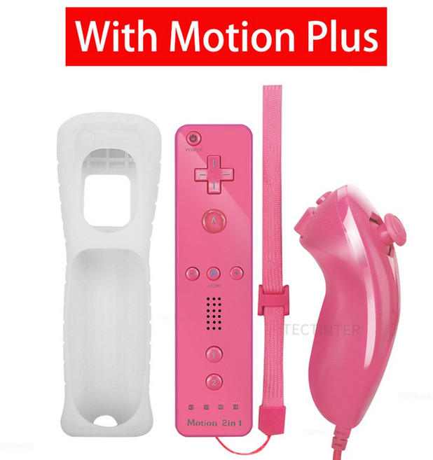 Wii 콘솔 게임 패드 용 무선 컨트롤러 Nunchu te 옵션 모션 플러스 조이패드 (실리콘 케이스, PP With MP, 한개옵션1, 02 Pink, PP With MP