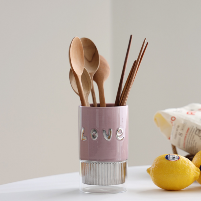 시그마홈 러브 인 파스텔 수저통, 1개, 핑크