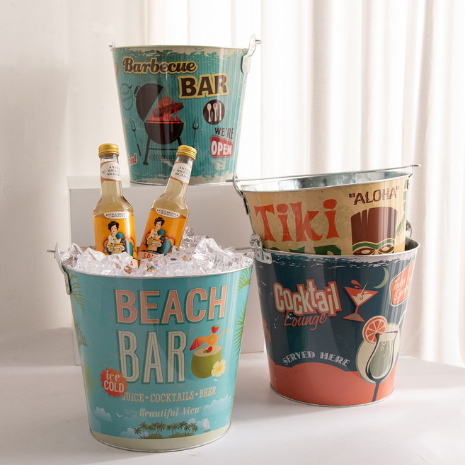 [데코봉봉] 썸머 비치 양철 바스켓-철제 캠핑 글램핑 맥주 양동이