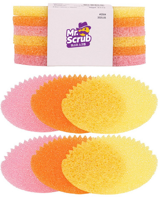 미스터스크럽 슬림 수세미 얼룩제거 스펀지 만능수세미, 1세트, 6개입