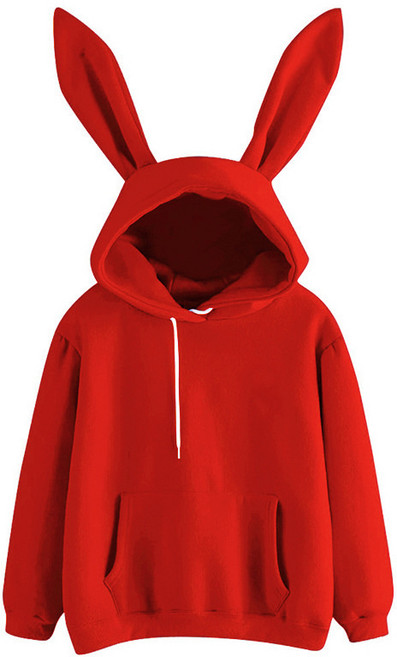 해피유통 여성 후드 토끼 맨투맨 무지 루즈핏 캐주얼 톱 jhz