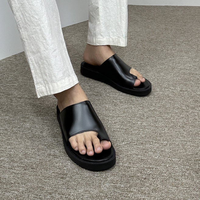 센시노 남자 가죽 키높이 덮개 쪼리 여름 슬리퍼