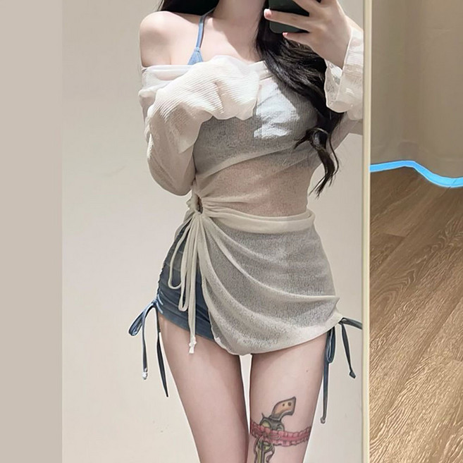 지고다그 여성 섹시 삼각 비키니 3피스 수영복 세트 여름 비치웨어 ZK15262, 청회색