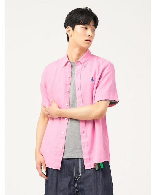 빈폴 BEANPOLE MEN 리넨 솔리드 반소매 셔츠 라이트 핑크 BC5365C21Y 328020