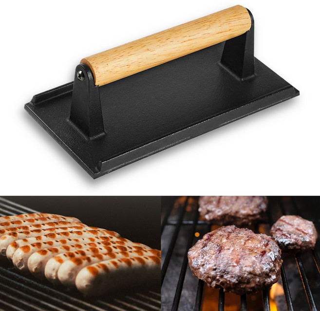 무쇠주물 직사각형 스테이크 웨이트 고기누름판 돼지껍데기누르개 파니니 햄버거 패티 그릴프레스, 1개